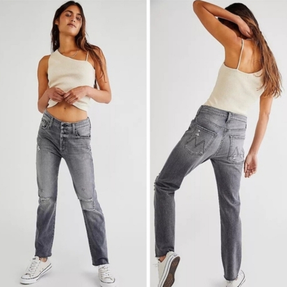 MOTHER Ankle Cropped Distressed Black Jeans - Picture 4 of 10